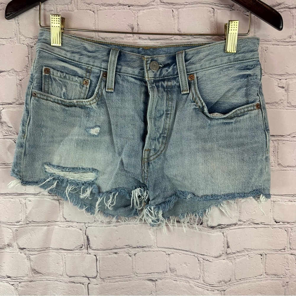 Levi's 501 Denim Blue Women's Distressed cut off Shorts sz 28"